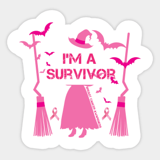 Womens I'm A Survivor Witch Halloween Breast Cancer Awareness Sticker